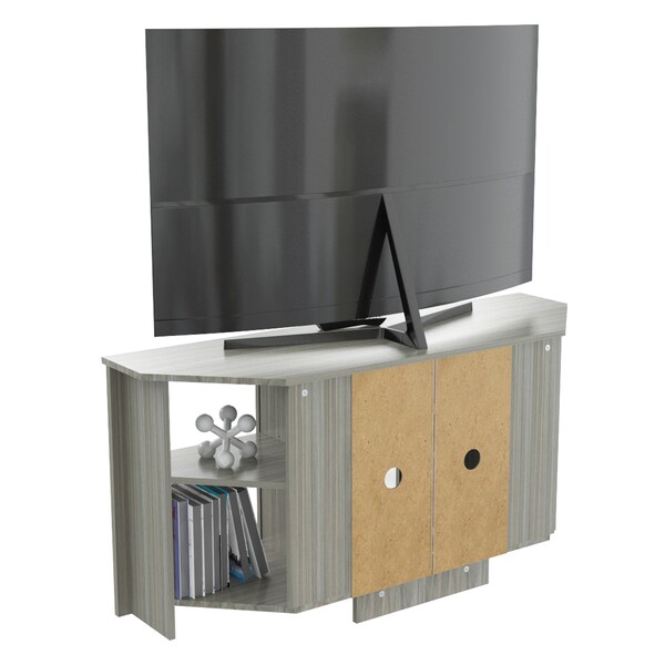 Inval Corner TV Stand 50 in. W Washed Oak Fits TVs Up to 60 in. with Adjustable Shelves - MTV-20019