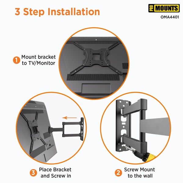 Promounts Full Motion TV Wall Mount for TVs 25 in. - 56 in. Up to 88 lbs - OMA4401