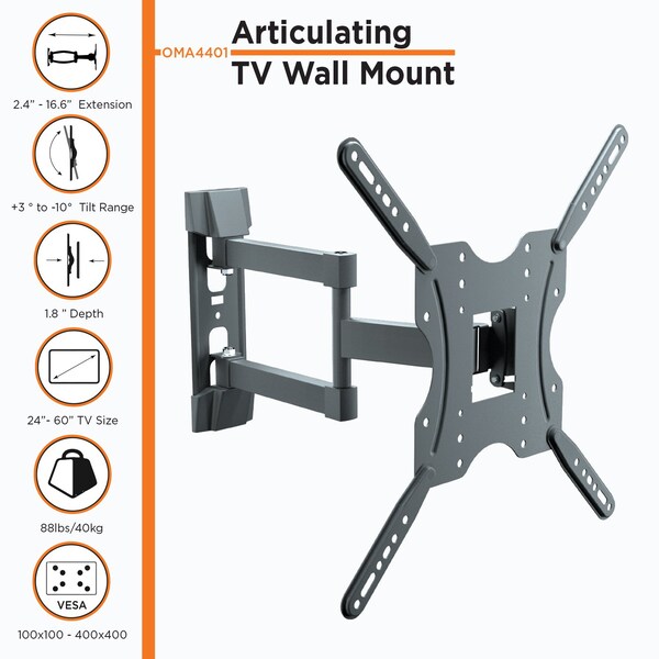 Promounts Full Motion TV Wall Mount for TVs 25 in. - 56 in. Up to 88 lbs - OMA4401