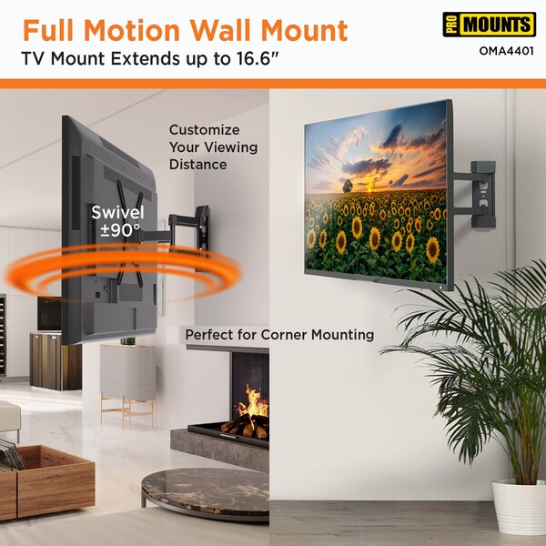 Promounts Full Motion TV Wall Mount for TVs 25 in. - 56 in. Up to 88 lbs - OMA4401
