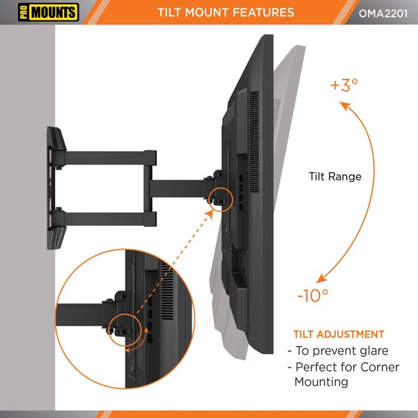 Promounts Full Motion TV Wall Mount for TVs 26 in. - 45 in. Up to 77 lbs - OMA2201