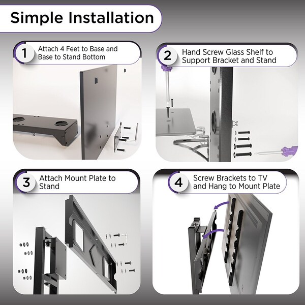 Promounts Modern TV Stand with Mount for TVs 37 in. - 72 in. Up to 110 lbs with Tempered Glass Shelf - ATMSS6401-02