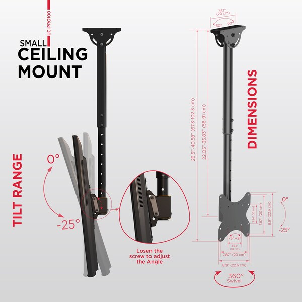 Promounts Ceiling TV Mount for TVs 23 in. - 42 in. Up to 110 lbs - UC-PRO100
