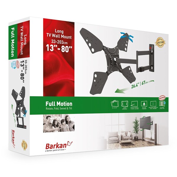 Barkan Barkan 13 - 83 inch Full Motion - 4 Movement Long Flat / Curved TV Wall Mount 110 lbs Black - 3400L