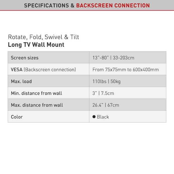 Barkan Barkan 13 - 83 inch Full Motion - 4 Movement Long Flat / Curved TV Wall Mount 110 lbs Black - 3400L