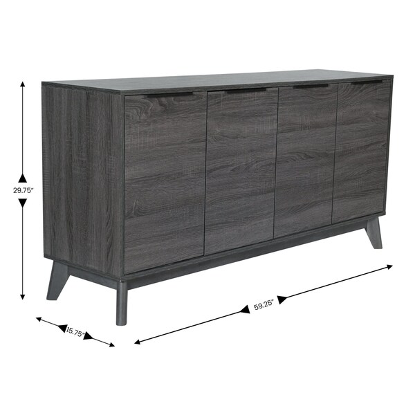 Flash Furniture Hatfield 60 Inch 4 Door Storage Buffet Sideboard, TV Stand for up to 64 TV's, Black Wash - EM-0372-BK-GG