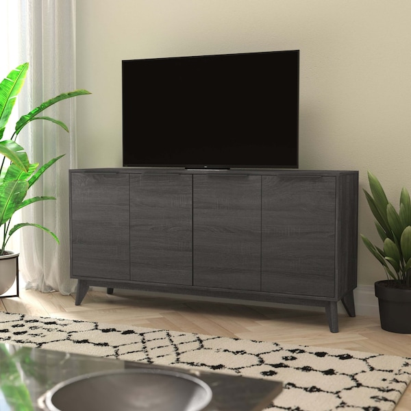 Flash Furniture Hatfield 60 Inch 4 Door Storage Buffet Sideboard, TV Stand for up to 64 TV's, Black Wash - EM-0372-BK-GG