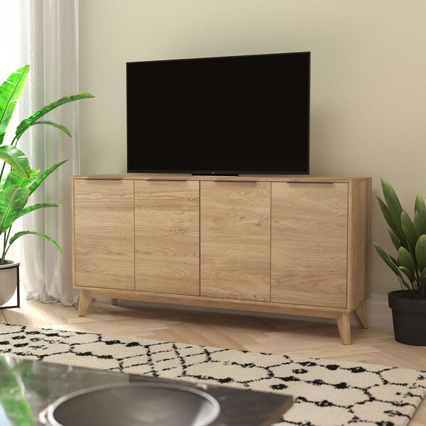 Flash Furniture Hatfield 60 Inch 4 Door Storage Buffet Sideboard, TV Stand for up to 64 TV's, Light Natural - EM-0372-LTNAT-GG