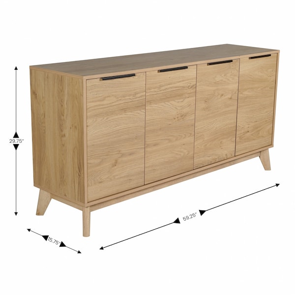 Flash Furniture Hatfield 60 Inch 4 Door Storage Buffet Sideboard, TV Stand for up to 64 TV's, Light Natural - EM-0372-LTNAT-GG
