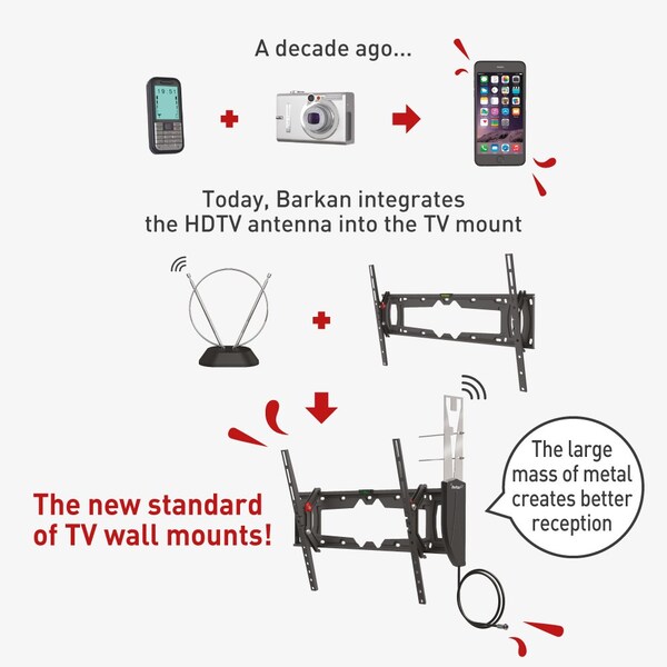 Barkan Barkan 19 - 83 inch Tilt Flat / Curved TV Wall Mount with Integrated HDTV Indoor Antenna 5dB Gain - VTM410
