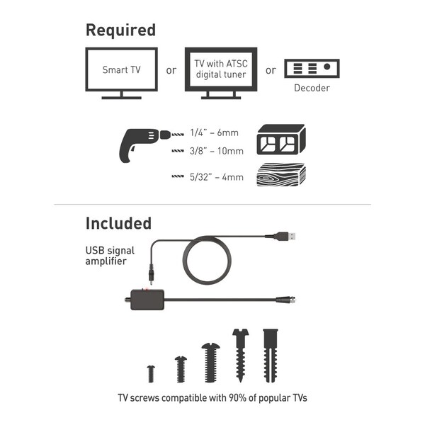 Barkan Barkan 19 - 83 inch Tilt Flat / Curved TV Wall Mount with Integrated HDTV Indoor Antenna 5dB Gain - VTM410