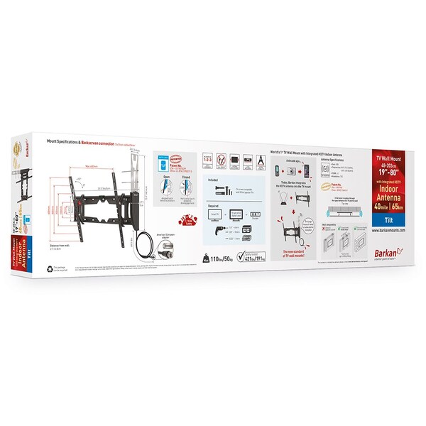 Barkan Barkan 19 - 83 inch Tilt Flat / Curved TV Wall Mount with Integrated HDTV Indoor Antenna 5dB Gain - VTM410