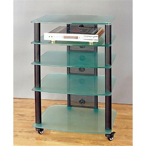 Vti Manufacturing VTI Manufacturing NGR405BF Black Poles 5 Frosted Glass Shelves AV Stand - NGR405BF
