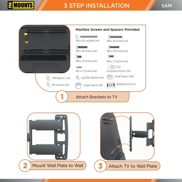 Promounts Full Motion TV Wall Mount for TVs 30 in. - 65 in. Up to 80 lbs - SAM