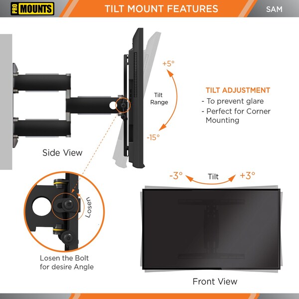 Promounts Full Motion TV Wall Mount for TVs 30 in. - 65 in. Up to 80 lbs - SAM