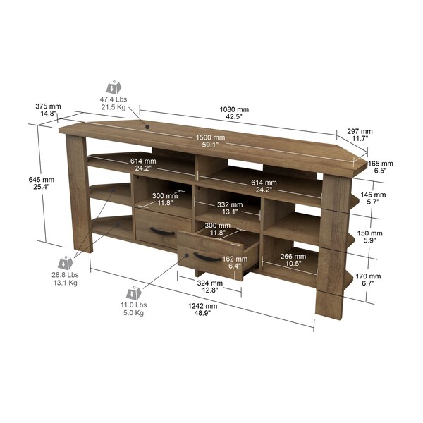 Inval Corner TV Stand 59.1 in. W Amaretto Fits TVs up to 60 in. - MTV-21519