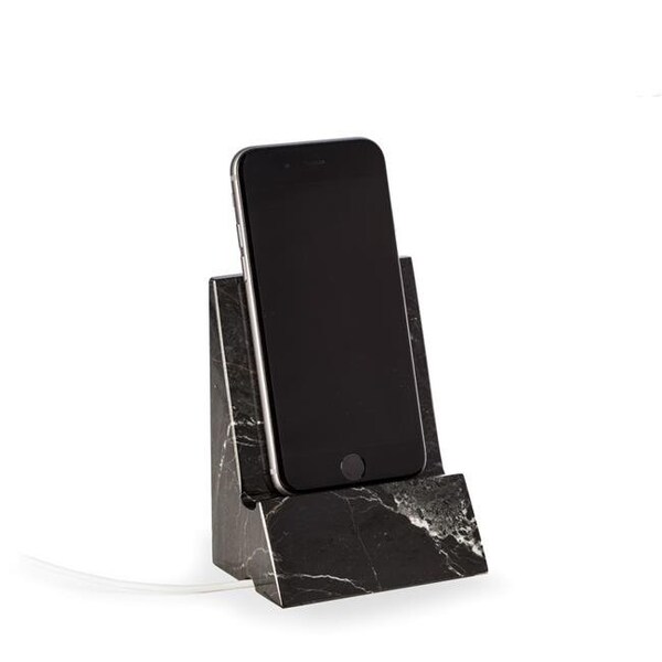 Bey Berk International Bey-Berk International D028 Black Zebra Marble Desktop Tablet Cradle with a Pass-Thru Hole for Charging Cable - D028