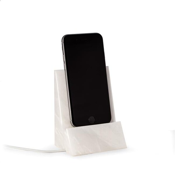 Bey Berk International Bey-Berk International D029 White Marble Desktop Tablet Cradle with a Pass-Thru Hole for Charging Cable - D029