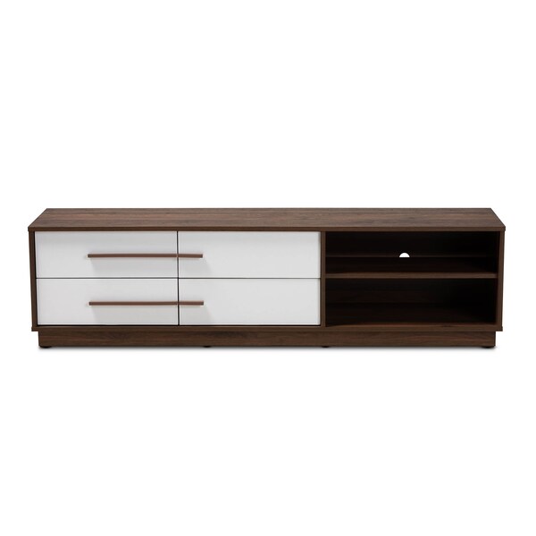 Baxton Studio Mette Mid-Century White and Walnut Finished 4-Drawer Wood TV Stand - 157-9527