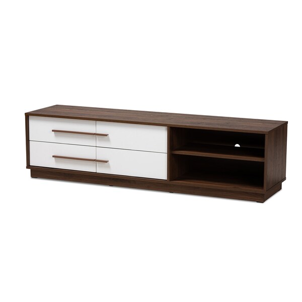 Baxton Studio Mette Mid-Century White and Walnut Finished 4-Drawer Wood TV Stand - 157-9527