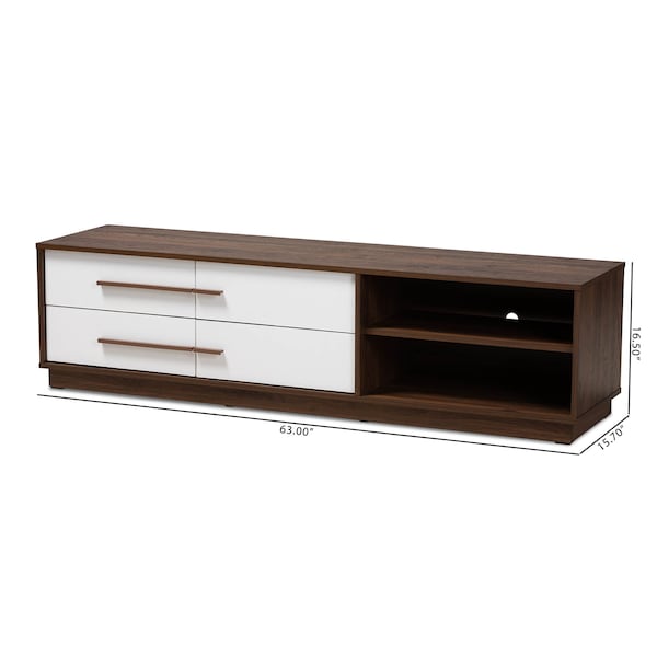 Baxton Studio Mette Mid-Century White and Walnut Finished 4-Drawer Wood TV Stand - 157-9527