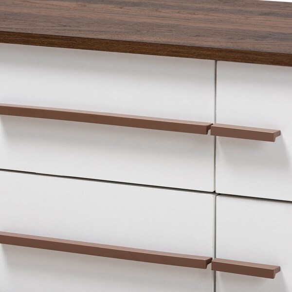 Baxton Studio Mette Mid-Century White and Walnut Finished 4-Drawer Wood TV Stand - 157-9527