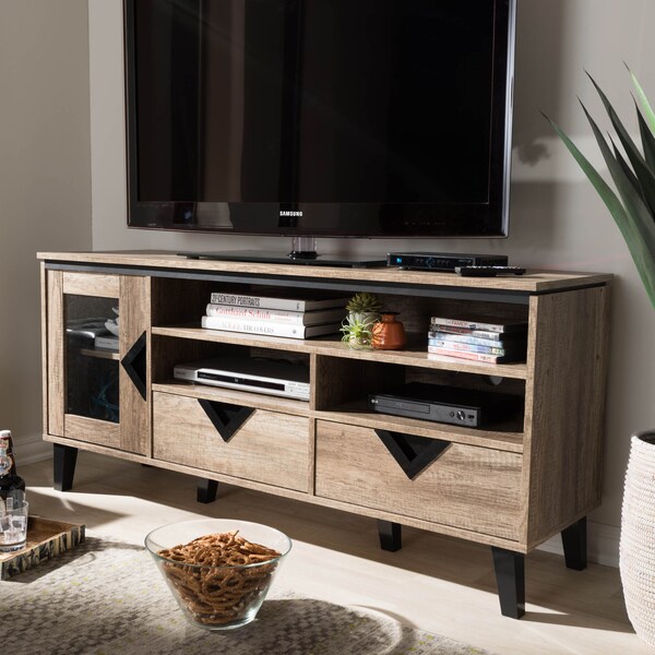 Baxton Studio Cardiff Modern Light Brown Wood 55-Inch TV Stand - 137-7560