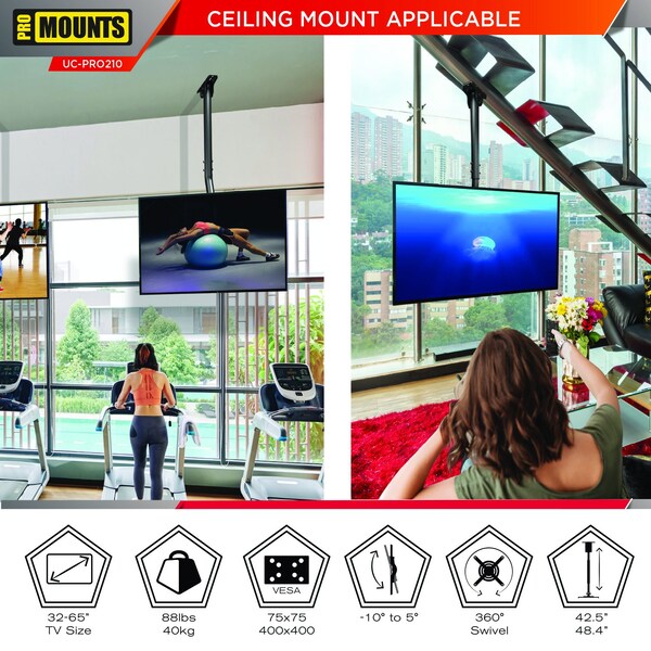 Promounts Ceiling TV Mount for TVs 32 in. - 65 in. Up to 88 lbs - UC-PRO210
