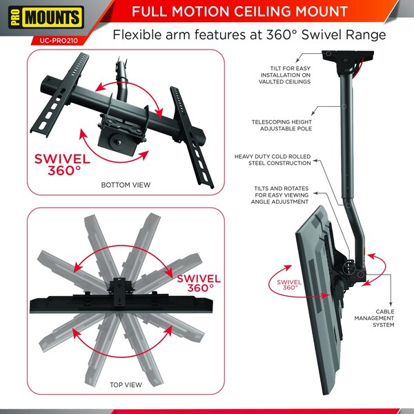 Promounts Ceiling TV Mount for TVs 32 in. - 65 in. Up to 88 lbs - UC-PRO210