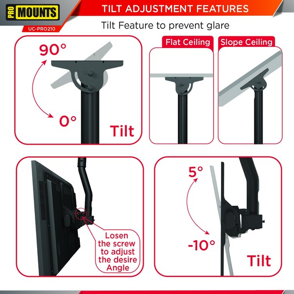 Promounts Ceiling TV Mount for TVs 32 in. - 65 in. Up to 88 lbs - UC-PRO210