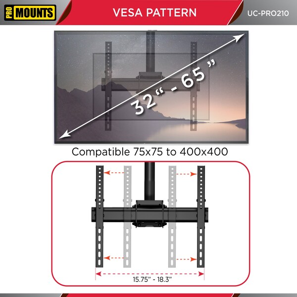 Promounts Ceiling TV Mount for TVs 32 in. - 65 in. Up to 88 lbs - UC-PRO210