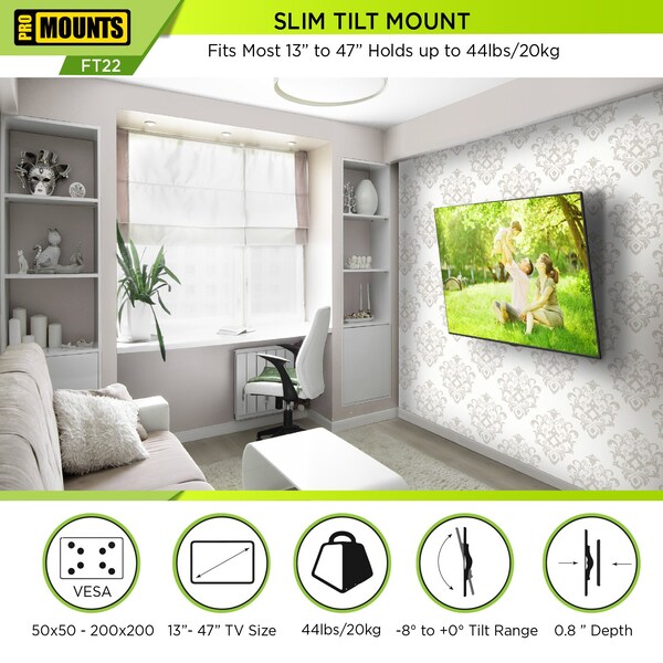 Promounts Tilt TV Wall Mount for TVs 13 in. - 47 in. Up to 44 lbs - FT22