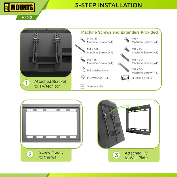 Promounts Tilt TV Wall Mount for TVs 13 in. - 47 in. Up to 44 lbs - FT22