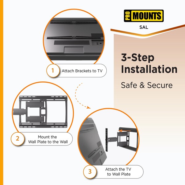 Promounts Full Motion TV Wall Mount for TVs 37 in. - 85 in. Up to 120 lbs - SAL