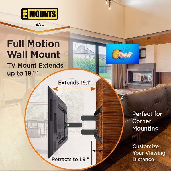 Promounts Full Motion TV Wall Mount for TVs 37 in. - 85 in. Up to 120 lbs - SAL