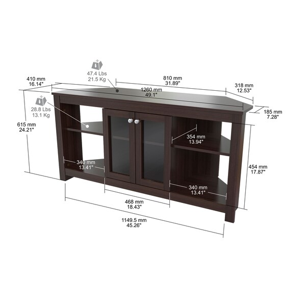 Inval Corner TV Stand 49 in. W Espresso Fits TVs Up to 60 in. with Adjustable Shelves - MTV-19419