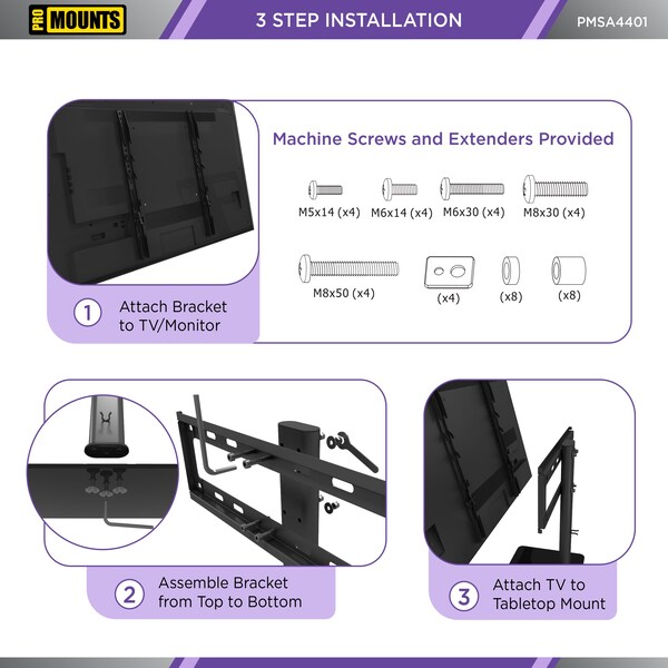 Promounts Tabletop TV Stand with Mount for TVs 37 in. - 60 in. Up to 88 lbs - PMSA4401