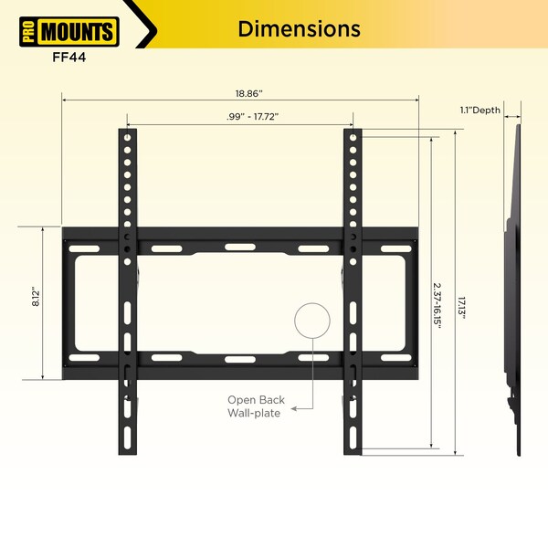 Promounts Flat TV Wall Mount for TVs 32 in. - 65 in. Up to 100 lbs - FF44