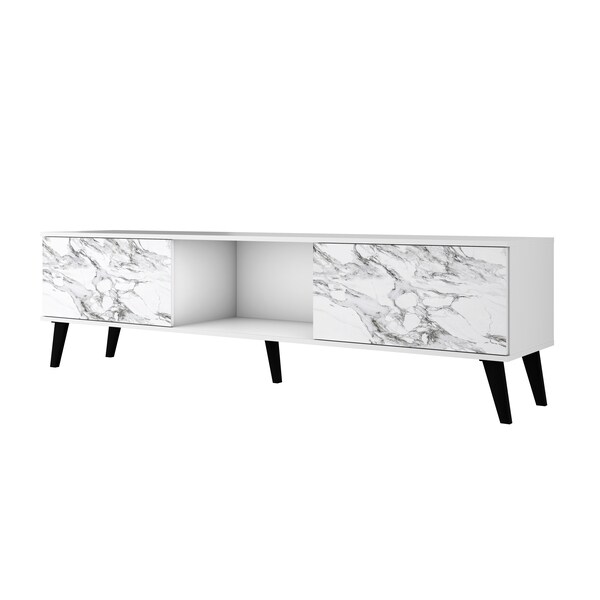 Manhattan Comfort Doyers 70.87 TV Stand, White and Marble Stamp - 176AMC208
