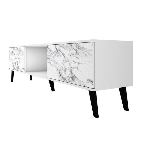 Manhattan Comfort Doyers 70.87 TV Stand, White and Marble Stamp - 176AMC208
