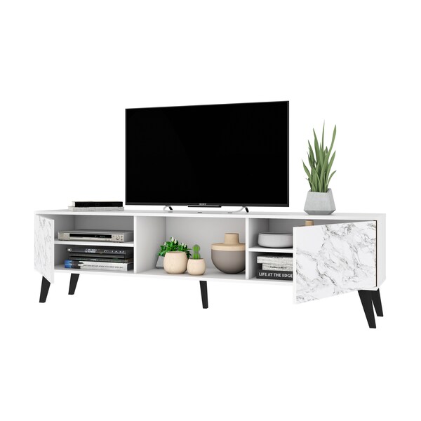 Manhattan Comfort Doyers 70.87 TV Stand, White and Marble Stamp - 176AMC208