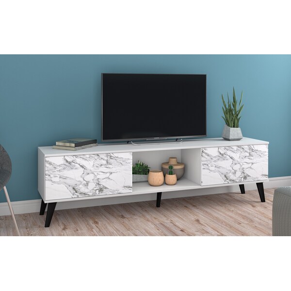 Manhattan Comfort Doyers 70.87 TV Stand, White and Marble Stamp - 176AMC208