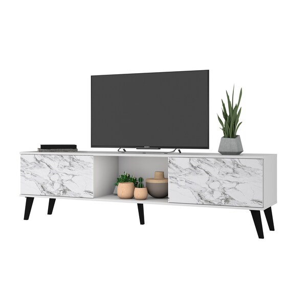 Manhattan Comfort Doyers 70.87 TV Stand, White and Marble Stamp - 176AMC208