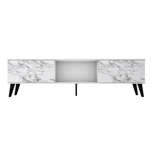 Manhattan Comfort Doyers 70.87 TV Stand, White and Marble Stamp - 176AMC208
