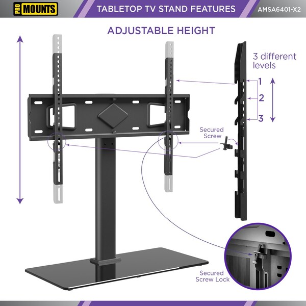 Promounts Tabletop TV Stand with Mount for TVs 37 in. - 72 in. Up to 99 lbs - AMSA6401
