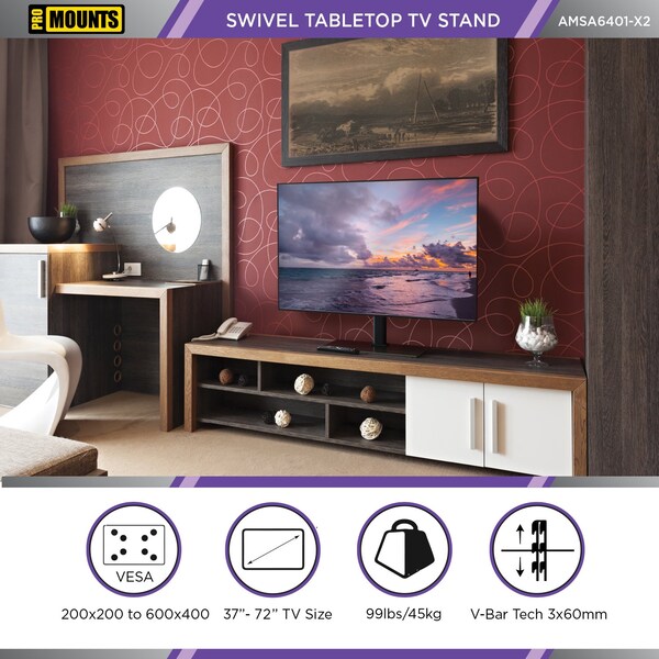 Promounts Tabletop TV Stand with Mount for TVs 37 in. - 72 in. Up to 99 lbs - AMSA6401