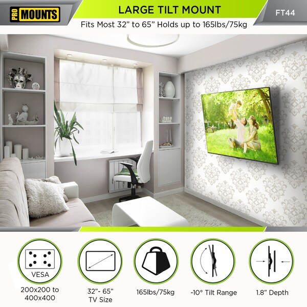 Promounts Tilt TV Wall Mount for TVs 32 in. - 65 in. Up to 165 lbs - FT44