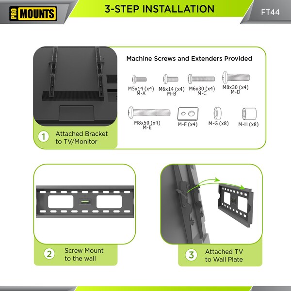 Promounts Tilt TV Wall Mount for TVs 32 in. - 65 in. Up to 165 lbs - FT44