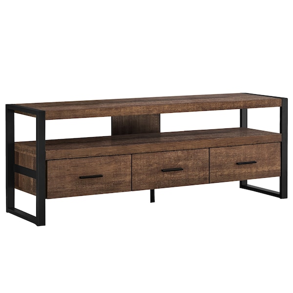 Monarch Specialties Tv Stand, 60 Inch, Console, Storage Drawers, Living Room, Bedroom, Metal, Brown - I 2820