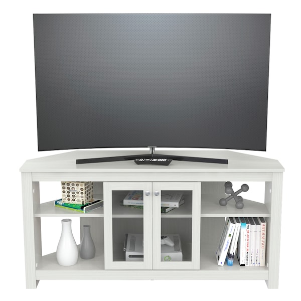 Inval Corner TV Stand 50 in. W Washed Oak Fits TVs Up to 60 in. with Adjustable Shelves - MTV-20119